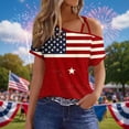 thumbnail image 2 of Off The Shoulder Tops for Women 2026 Independence Day Outfits Ladies Short Sleeve USA Patriotic Shirts Summer Clothes, 2 of 6