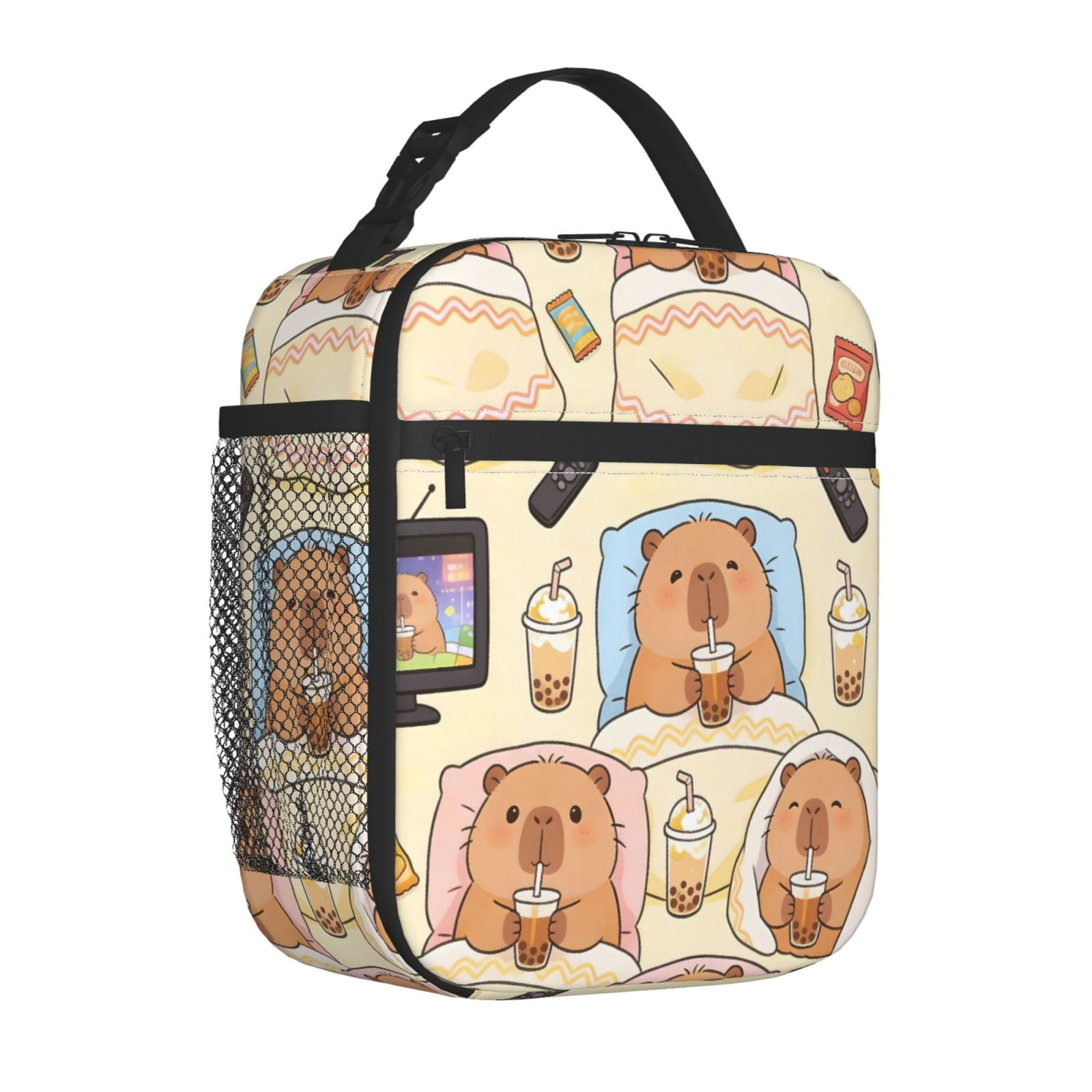 Lunch Bag For Women Men Insulated Portable Lunch Box Bento Box Office Picnic Travel Cooler Bag Capybara Drinking