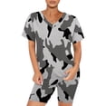 thumbnail image 4 of MSJUHEG Shorts For Women Workout Shorts Womens Camouflage Print Short Sleeve V Neck Two Piece Outfits Biker Shorts Set Womens Shorts Gray L, 4 of 7