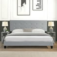 thumbnail image 6 of Vintage King Size Upholstered Bed Frame with Button Tufted Headboard, Platform Bed with Sturdy Wood Slat Support, No Box Spring Needed Easy Assembly - Grey, 6 of 8