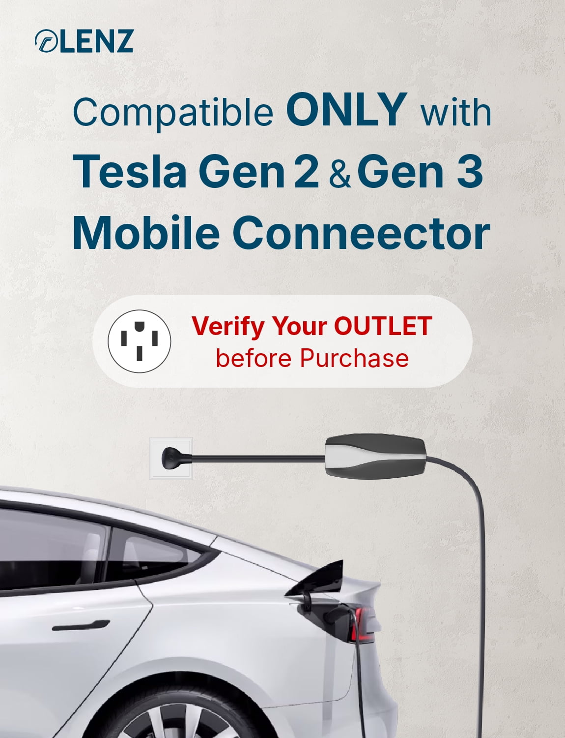 LENZ NEMA 14-50 Adapter for Tesla Mobile Charger Gen 2 & 3, plugs into 240V 14-50 Outlet 32 Amps, 16-inch (Verify Fit before Purchase)