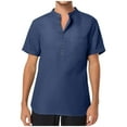 thumbnail image 2 of Chbgutlmr Cotton Linen Mens Shirts Lightweight Summer Notched V Neck Button Short Sleeve Curved Hem Tops, 2 of 7