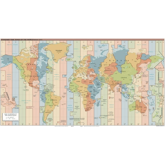 Palmetto Posters 22x41 Laminated Poster: Large detailed time zones map of the world