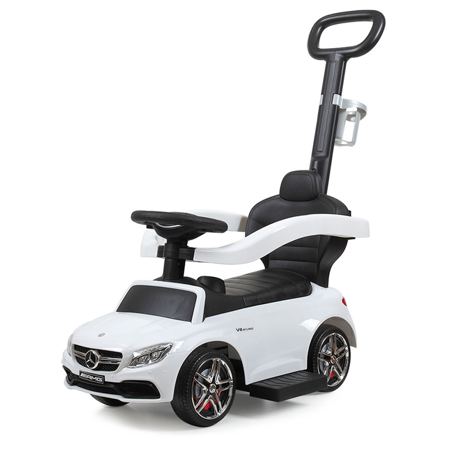CIPACHO 3-in-1 Mercedes Licensed Kids Ride On Push Car, Child Walker Stroller with Handle, Safety Bars, Music & Horn, Cup Holder, Toy Car, White CIPACHO 3-in-1 Mercedes Licensed Kids Ride On Push Car, Child Walker Stroller with Handle, Safety Bars, Music & Horn, Cup Holder, Toy Car, White