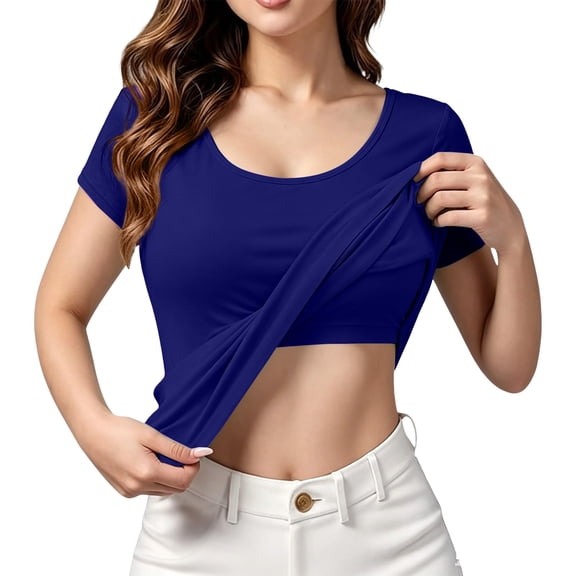 Bovemsi Workout Tops for Women Comfort Built-In Padded Bra Short Sleeve Athletic Yoga Tops for Women Trendy XXL