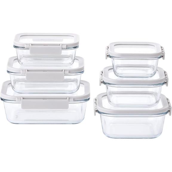 Neoflam 12-Piece Glass Food Storage Containers with Lids – Airtight Stackable Meal Prep Set – BPA-Free, Microwave Oven Air Fryer Freezer Safe
