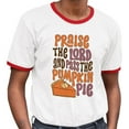 thumbnail image 2 of Praise the Lord and Pass the Pumpkin Pie Ringer Tee Shirt Unisex 2X-Large White/Red, 2 of 5