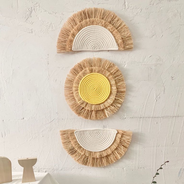 Raffia Grass Wall Hanging Boho Style Home Decor Round Natural