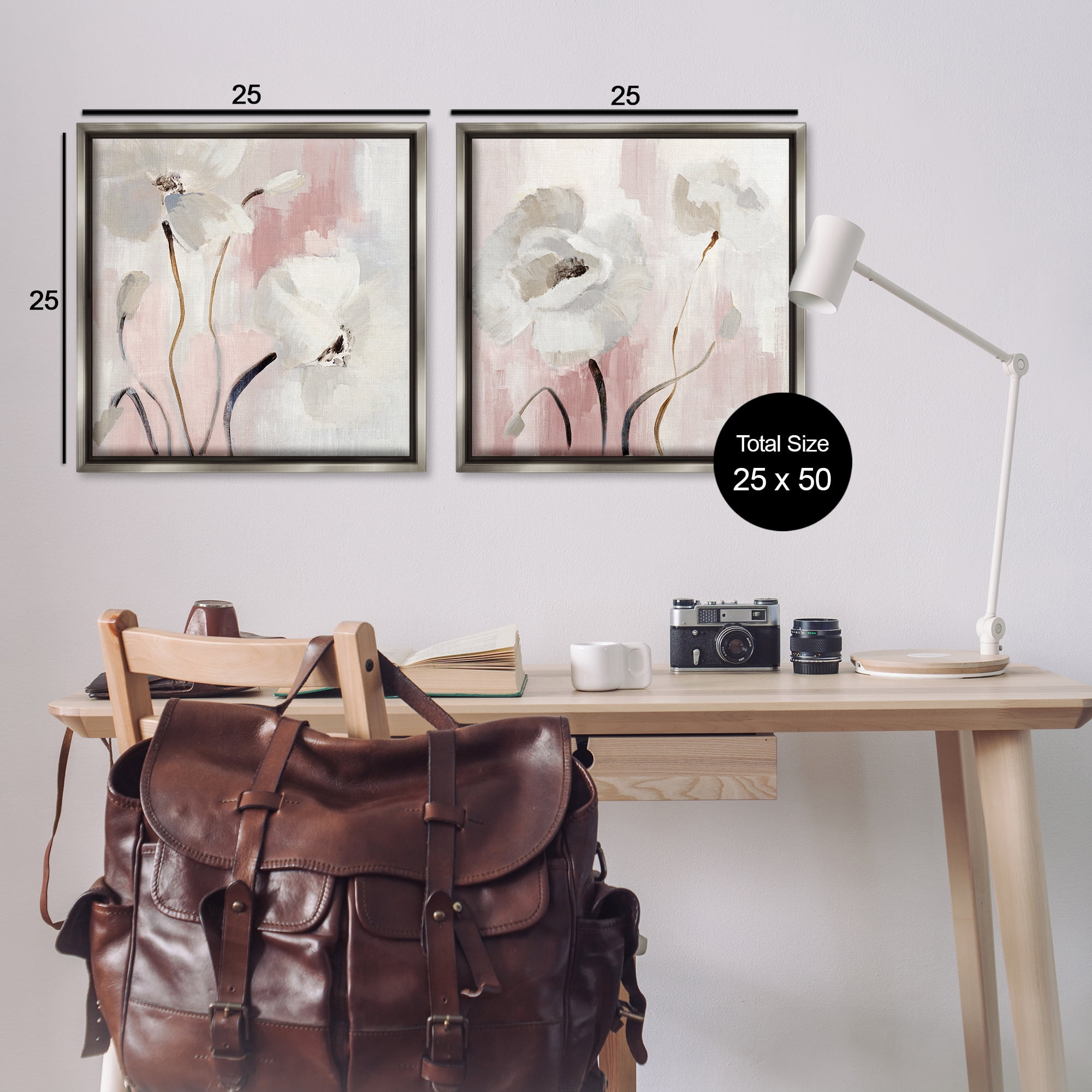 Stupell Industries Abstract White Poppies Plants & Flowers Painting Gray Floater Framed Canvas Art Print Wall Art, 25 x 25, Set of 2