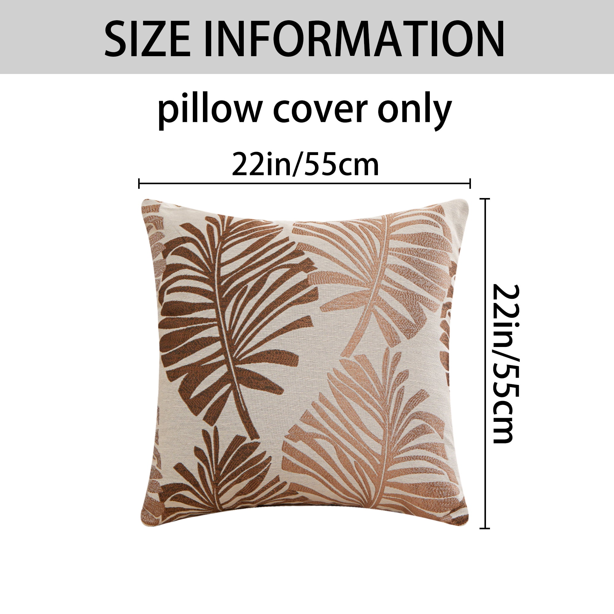 Unique Bargains Pack of 2 Soft Palm Leaf Pattern Cushion Case Brown 22" x 22"