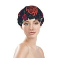 thumbnail image 3 of Balery Roses Skulls Shower Caps, Double Layer Waterproof Shower Cap, Double Layers Reusable Shower Cap With Soft Comfortable For Long Thick Hair Soft Bath Shower Hair Caps, 3 of 9