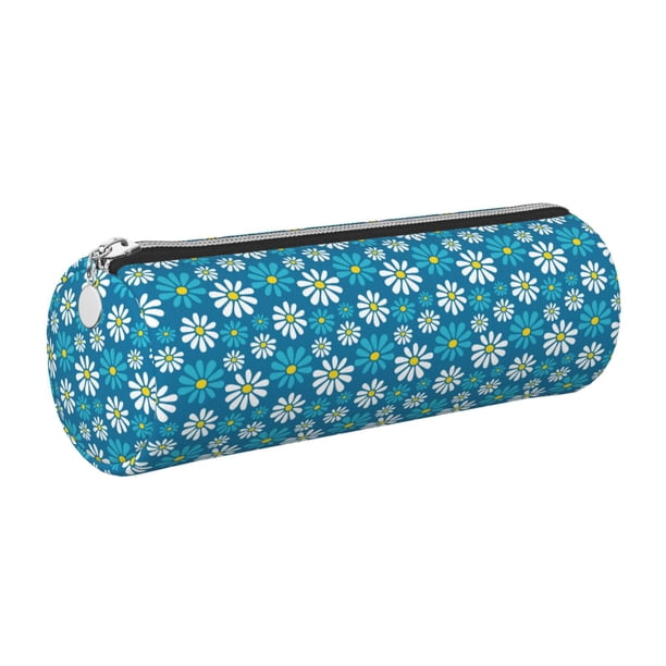 Easygdp Daisies Flowers para Estuche de Lápices Cilíndrico de Cuero con Cremallera, Organizador de Lápices de Cuero para Escuela, Oficina y Viajes