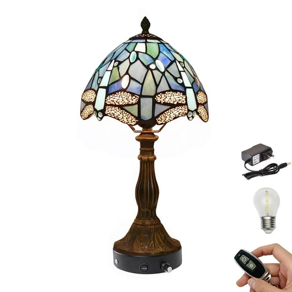 Kiven Cordless Table Lamp,1-Light Dimmable Bedside Lamps for Nightstand with Glass Lampshade, Cordless Tiffany Lamp for Reading Home Decor Bedside TD0896