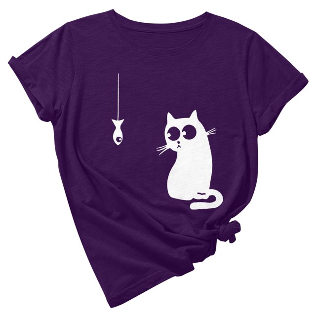 Camiseta de manga corta con estampado de animales y cuello redondo suelto a la moda de verano para mujer Pompotops hfajkhk134445