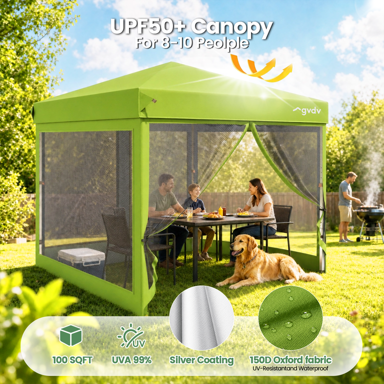 GVDV 10'x10' Screen Canopy Tent, Pop-Up Shelter with Mosquito