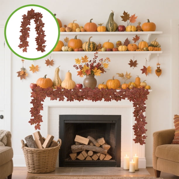 pstuiky Decoraciones de Halloween y Acción de Gracias guirnalda de hojas artificiales calabaza colgante de ratán guirnalda de hojas de arce decoración para interiores hogar Halloween