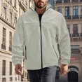 thumbnail image 2 of WTOBBY Men's Stand Collar Plush Jacket, Solid Color Zippered Outdoor Coat, Casual Sports Style Cold Weather Wear with Soft Interior lining,Beige L, 2 of 5