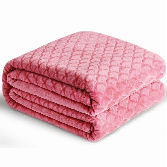Aisbo Fleece Blankets Queen Size Pink, Soft Warm Lightweight Throw for Couch Camping Travel, Anti-Static Cozy Bedding, 90x90 Inches