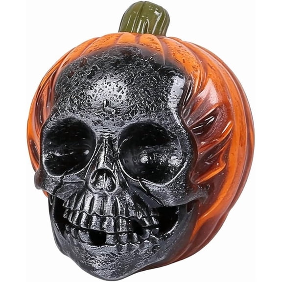Pumpkin Skull Resin Figurine Spooky Halloween Desktop Ornament | Vintage Indoor Halloween Home Decor, Unique Halloween Gifts for Room & Haunted House, Horror Table Ornament for Party Layout,