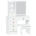 thumbnail image 4 of AurumEdge Vanity Desk with Sliding Mirror, Bedroom Dressing Table, Makeup Desk with 6 Drawers, Open Shelves, Hidden Storage Space _Clearance Integrated Table, 4 of 8