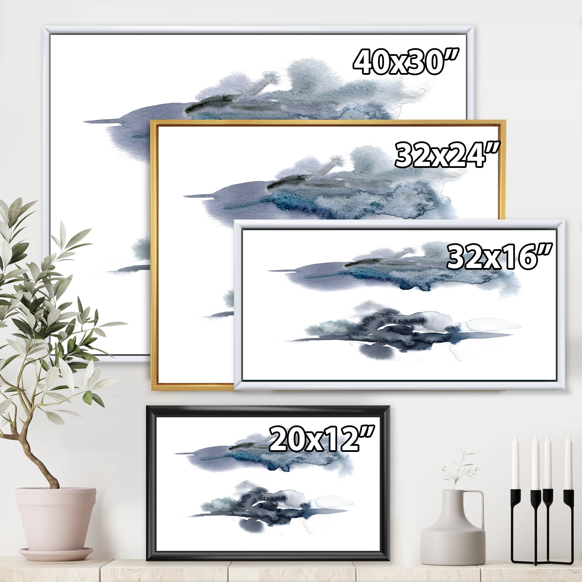 Designart 'Abstract Of Clouds Dark Blue Colored I' Modern Framed Canvas Wall Art Print