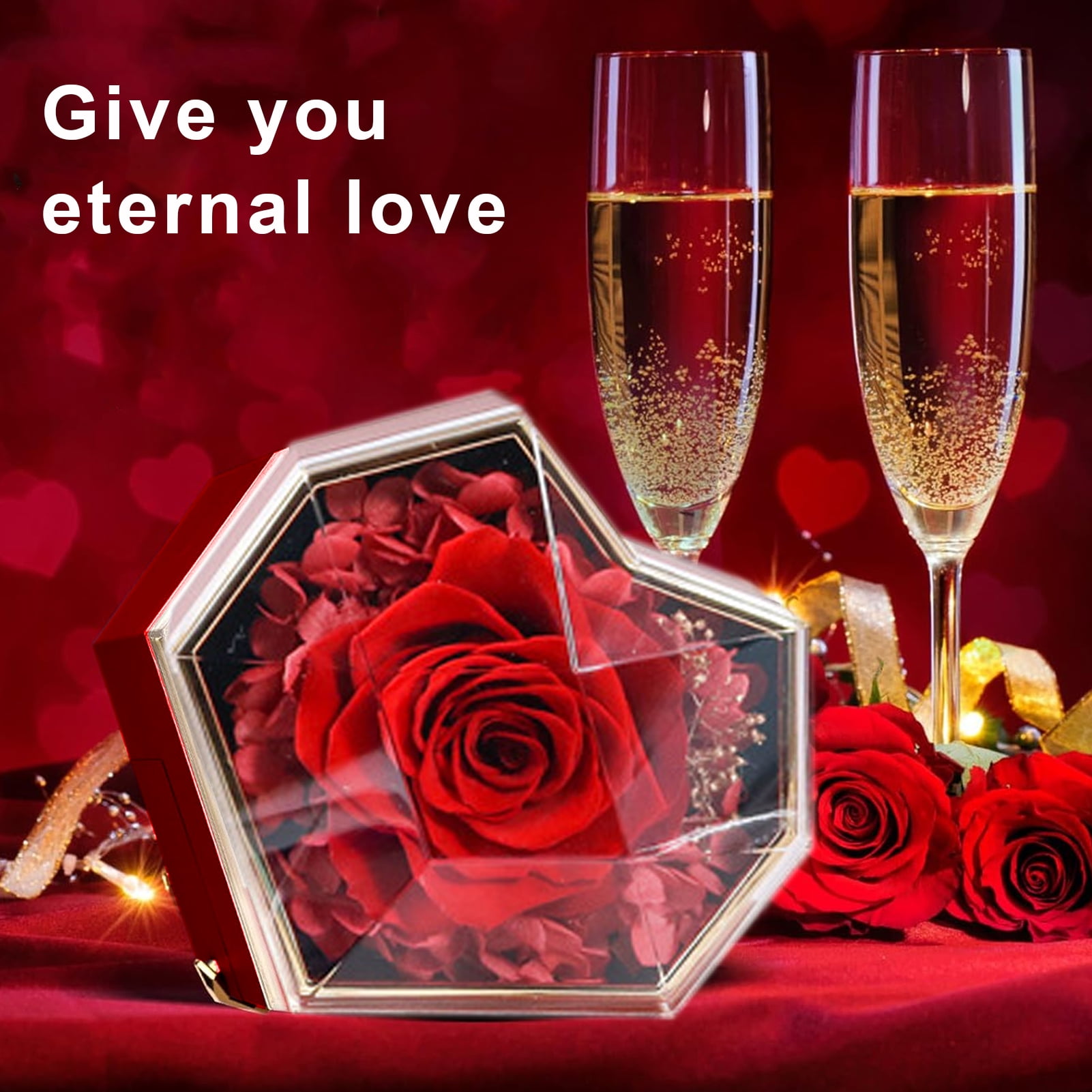 Pebbuoy Eternal Rose Necklace Box Gift Acrylic Jewelry Drawer Box Preserved Roses Christmas Jewelry Case Mother Day Jewelry Box