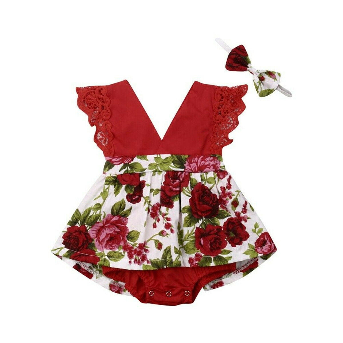 2pcs Baby Girl Clothes Newborn Headband+Flower Bodysuit Ropa de Bebe Outfits Set 
