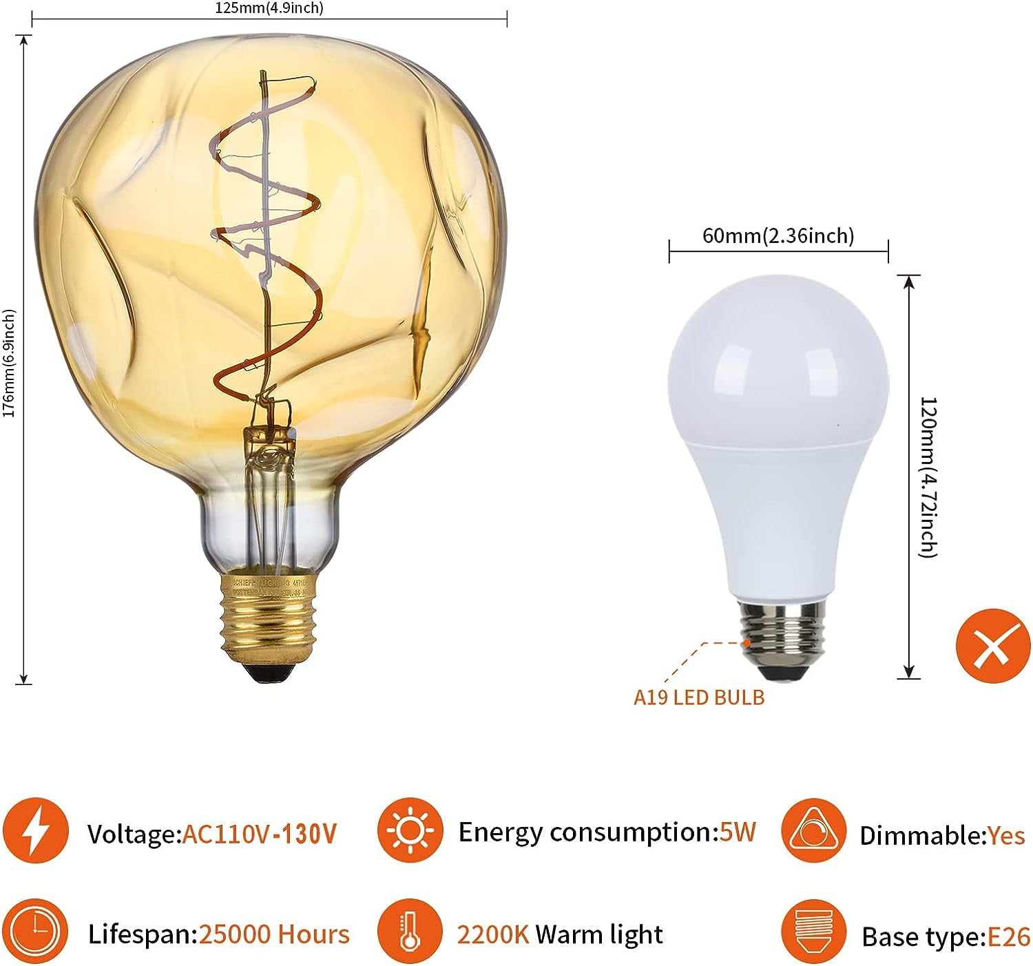 OMED LED 5W Warm White Decorative Light Bulbs, Dimmable