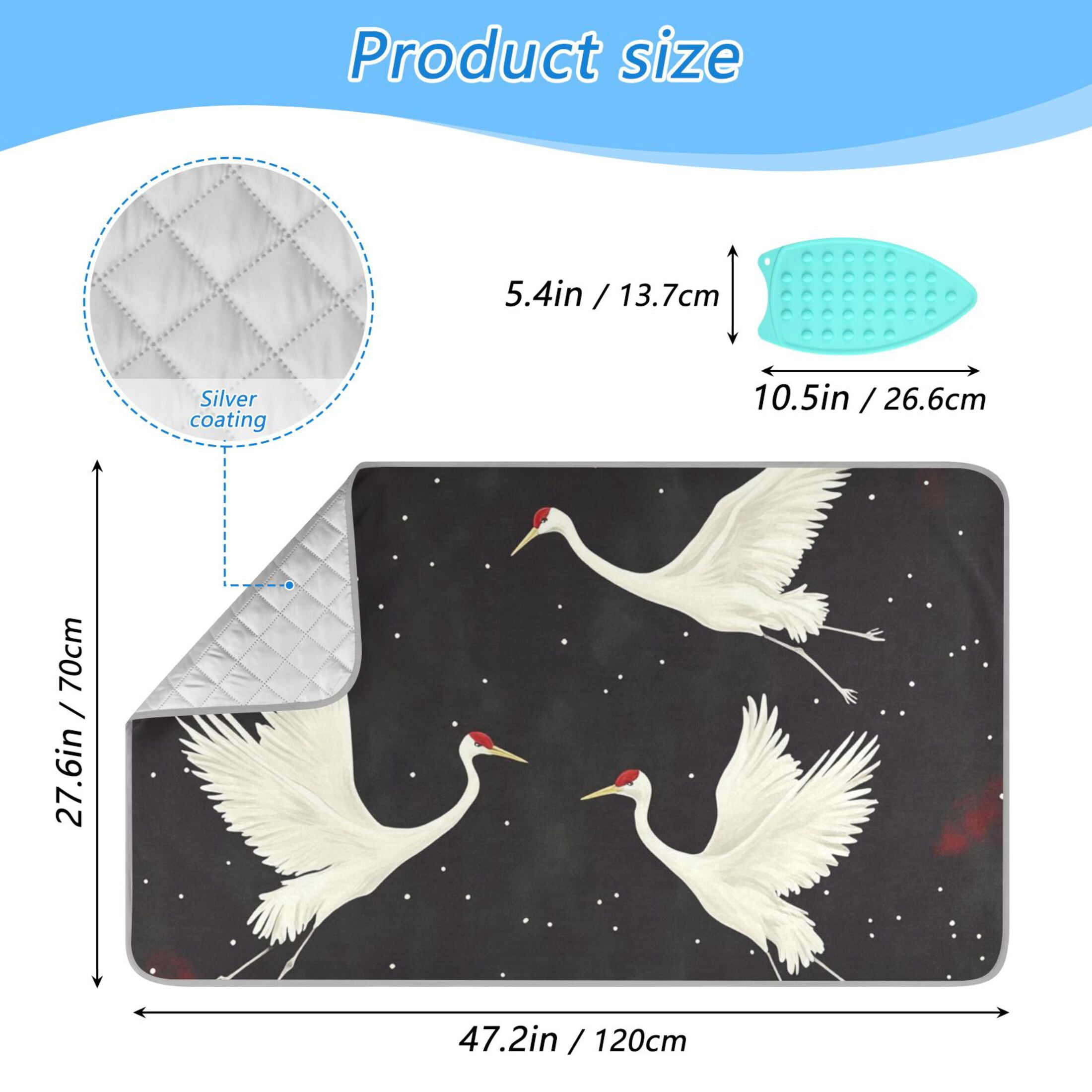 White Crane Flying Ironing Mat Blanket for Table Top Travel Portable Ironing Board Pad 47.2x27.6 Inch