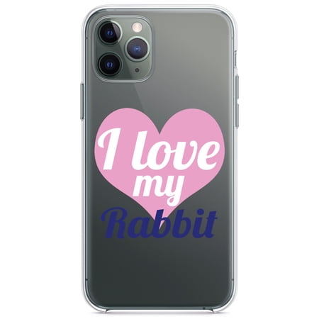 DistinctInk Clear Shockproof Hybrid Case for iPhone 11 (6.1 Screen) - TPU Bumper Acrylic Back Tempered Glass Screen Protector - I Love My Rabbit