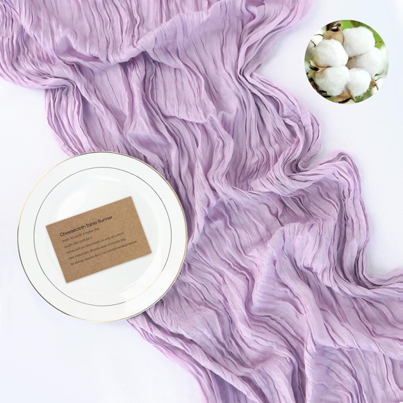 shiyou-Lavender Purple Cheese Cloth Table Runner Boho 13FT Gauze Cheesecloth Runner for Baby Shower Wedding Bridal Shower Decor Summer Table Runner