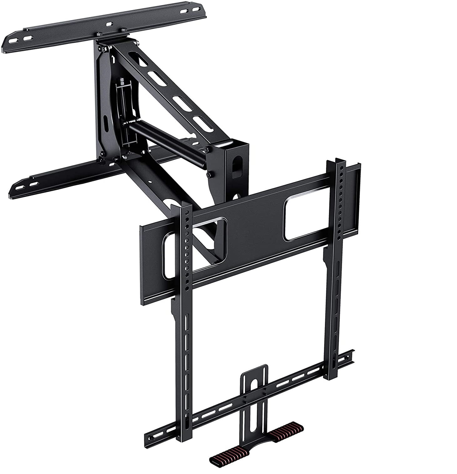 PERLESMITH Full Motion TV Mount for 42-70 inch Flat/Curved TVs - Pull Down TV Mount Over Fireplace with Safety Gas Spring and Pull-Down Handle, Loading 33-99lbs, 16 Inch Studs