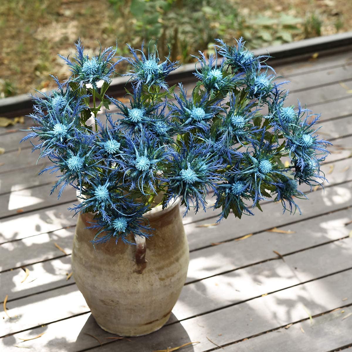 Viworld Real Size Artificial Thistle Flowers Real Touch 8 Stems Rustic Blue Thistle Decor Spray Eryngium | Sea Holly for Wedding Bouquet Centerpiece 26 inches