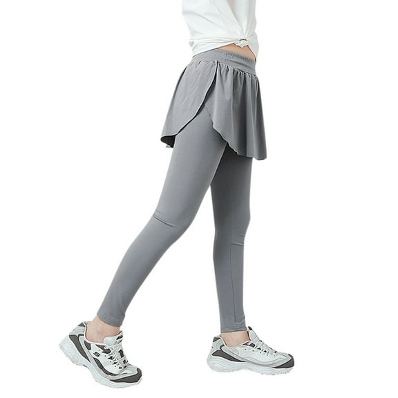 Huowey Girls Yoga Active Leggings Kids Flowy Skorts Tight Yoga Pants 2 In 1 Running Tennis Skirt Pants