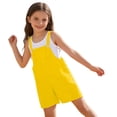 thumbnail image 3 of CPNG Girls Solid Color Short Overalls Sleeveless Suspender Romper Cute Short Jumpsuit with Adjustable Strap(Yellow,5-6 Years), 3 of 7