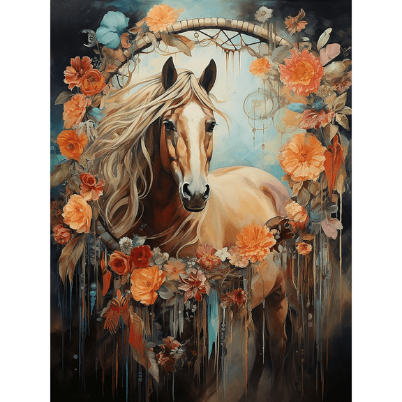 5D Diamond Art Painting Kits Horse for Adult Full Round Drill, DIY Paint with Diamonds Art Crystal Embroidery Cross Stitch Art Craft Wall Office Decor 12x16 inch / 30x40 cm B2254
