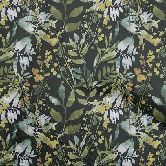 oneOone Viscose Jersey Olive Green Fabric Leaves Sewing Material Print Fabric By The Yard 60 Inch Wide-GG