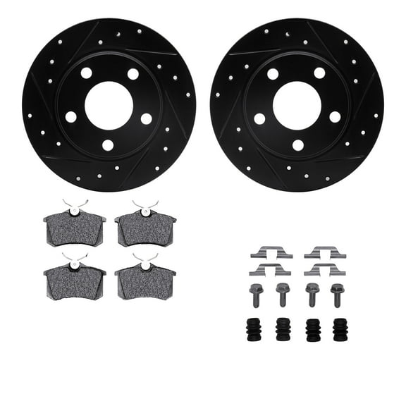 Dynamic Friction Company Rear Brake Rotors-Drilled and Slotted-Black with 5000 Advanced Brake Pads includes Hardware 8512-73030