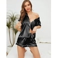 thumbnail image 5 of Women's Pajama Sets Satin Sleepwear Button Down Short Sleeve Pj Silk Tops and Shorts 2-Piece Loungewear, 5 of 11