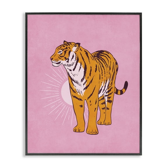 Stupell Industries Preppy Tiger Standing Animals Painting Black Framed Art Print Wall Art, 11 x 14