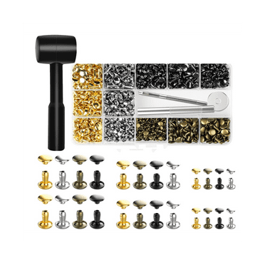 480 Sets Leather Rivets, Double Cap Rivets Tubular 4 Colors 3 Sizes