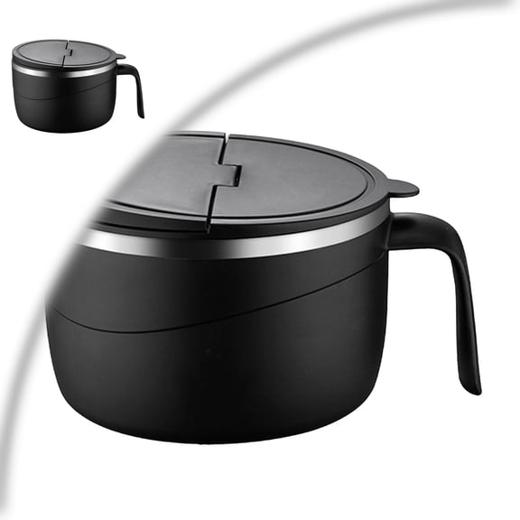 304 Stainless Steel Multi-purpose Anti-Scald Large-Capacity Instant Noodle Bowl, Stainless Steel Double-Layer Insulated Ramen Bowl with Lid and Handle, for Office Dorm