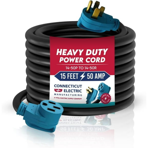 Connecticut Electric 15-Foot 50-Amp RV/EV Power Cord for 14-50P to 14-50R