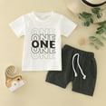 thumbnail image 2 of KAOOCXU Infant Boy Comfort Safe Tshirt Short Sleeved Letter Printed Shirt Tops Shorts First 2Nd Birthday 2Pc Set Suitable Casual Formal Occasions, 2 of 7