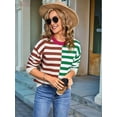 thumbnail image 2 of Women'S Crewneck Color Clock Striped Cable Knit Sweaters for Trendy Fall Outfits Green M, 2 of 8