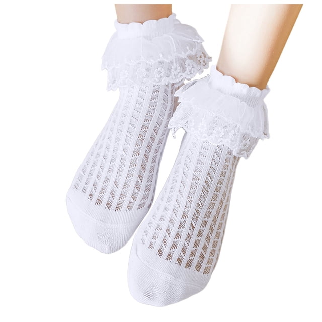Zanarzt Little Girls Ruffle Socks Children's Socks Spring and Fall Lace Lace Girls Socks Dance Breathable Student Short Socks Children's Socks White,1-3 Years