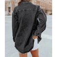 thumbnail image 3 of Women's Black Pocket Raw Hem Buttoned Denim Jacket, 3 of 17