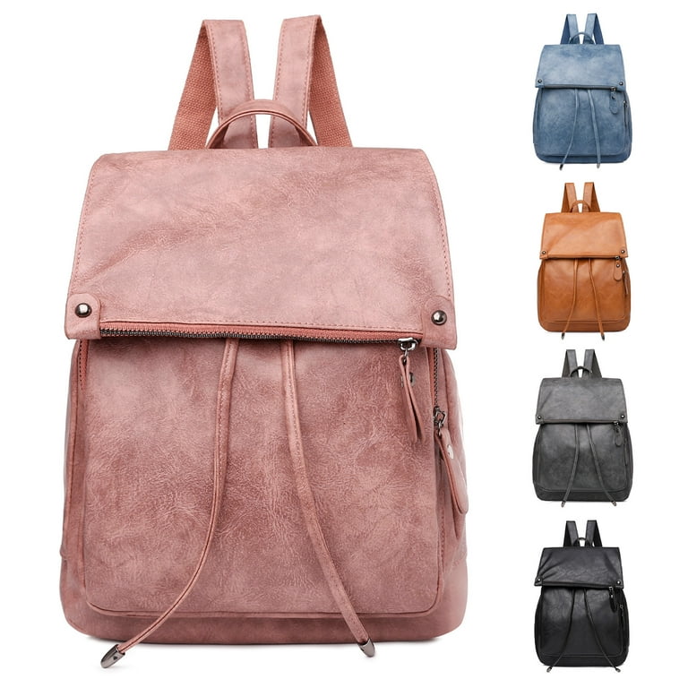 Women's Solid Color Travel Backpack PU Leather Shoulder Casual