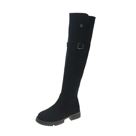 

Women s Over the Knee Winter Boots Sherpa Fleece Lined Faux Suede Boots Vintage Round Toe Chunky Heel Combat Boots