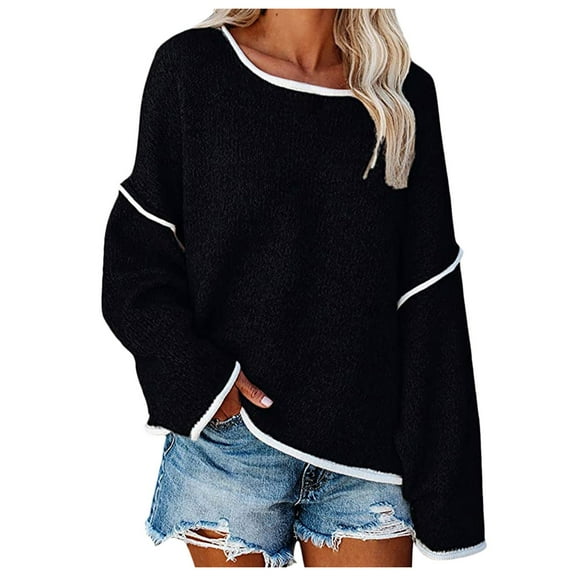 UJNDER Casual Oversized Sweaters for Women Loose Soft Knit Long Batwing Sleeve Pullover Black S